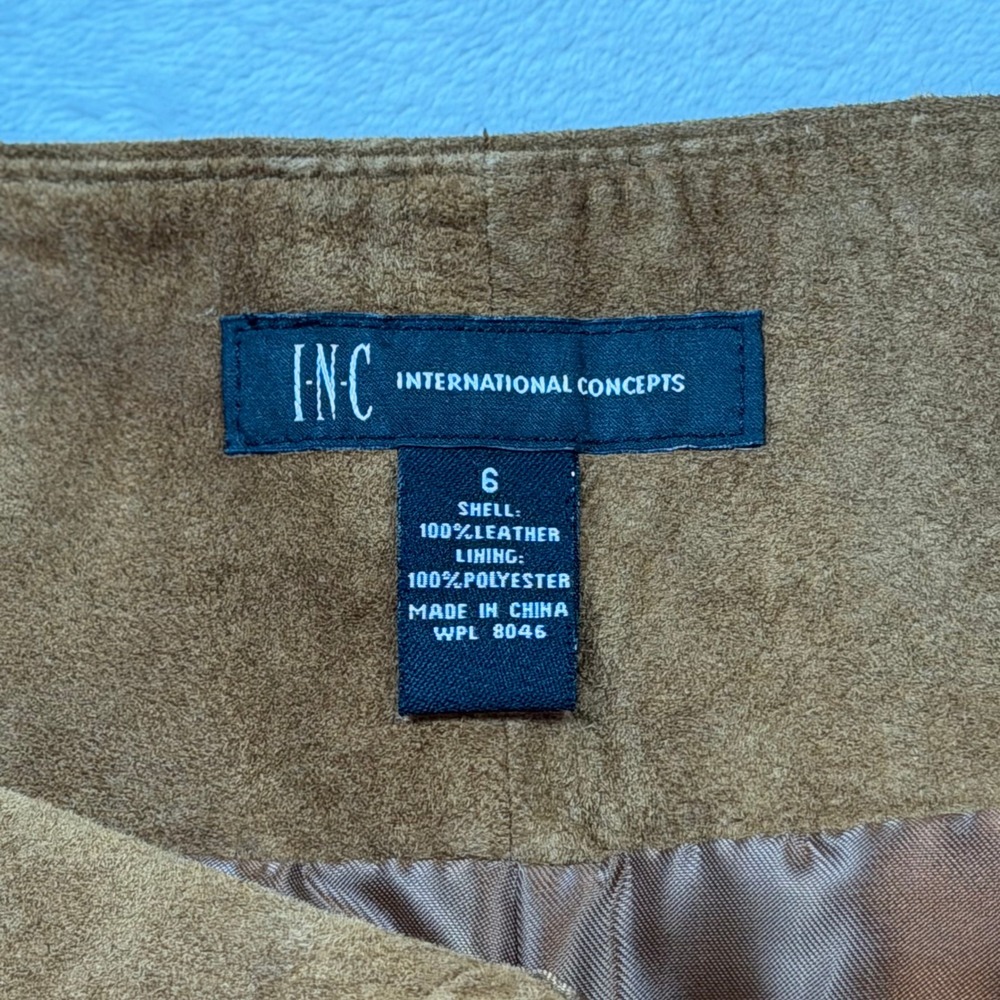INC International Concepts Suede Skirt Womens 6‎ Tan Good A-Line Pleated Midi - Picture 6 of 7